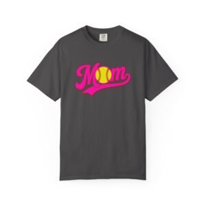 softball mom t shirt pink retro script mom with softball graphic on comfort colors 1717 tee