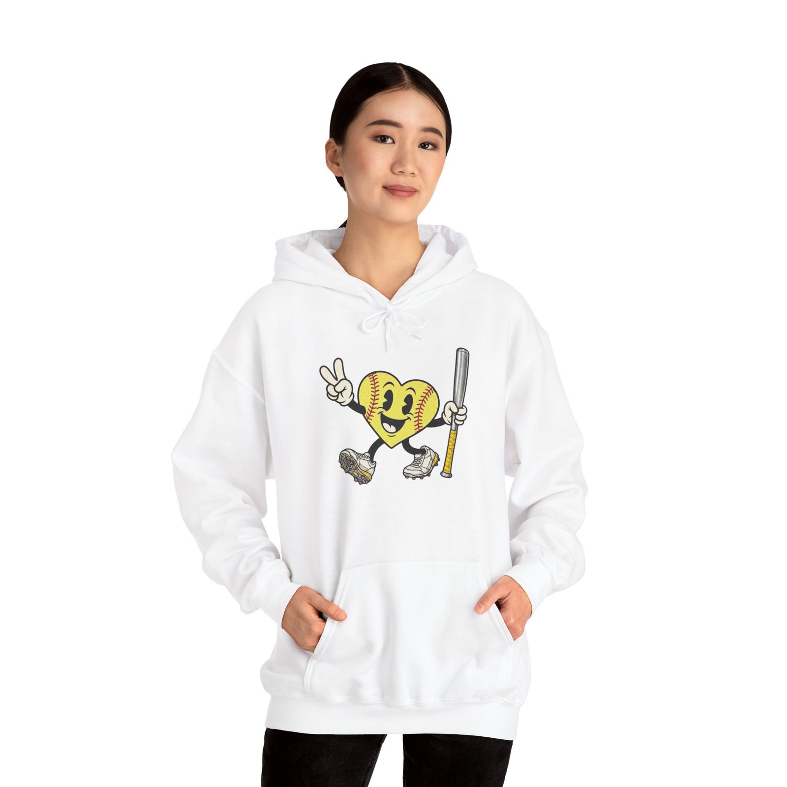 softball heart figure hoodie – cute retro softball love hooded sweatshirt