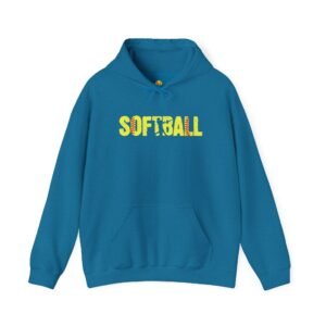 softball graphic hoodie — yellow stitch lettering in softball yellow hooded sweatshirt