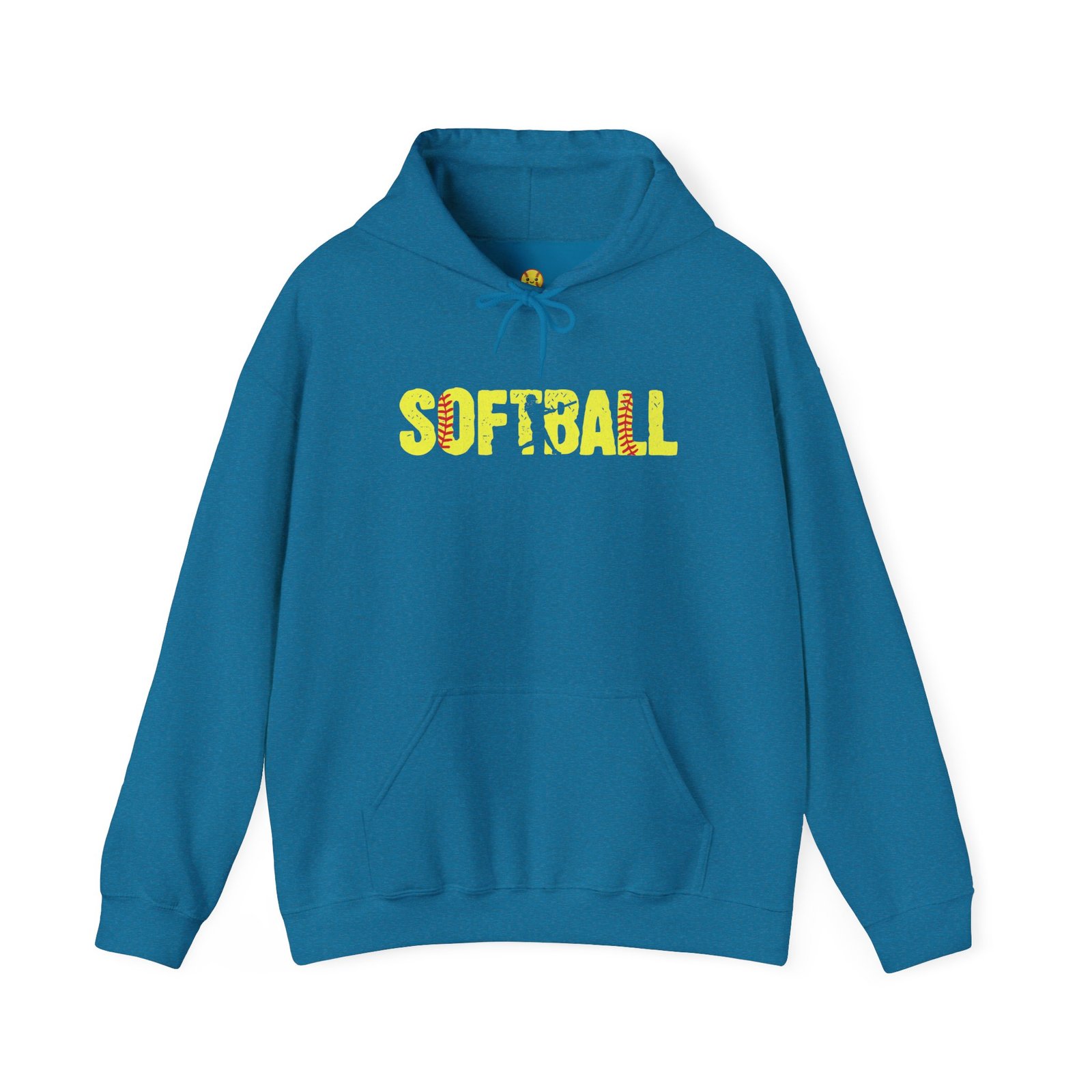 softball graphic hoodie — yellow stitch lettering in softball yellow hooded sweatshirt