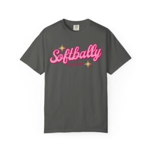 softbally “let’s go!” tee — bubble gum retro softball design on comfort colors 1717 t shirt