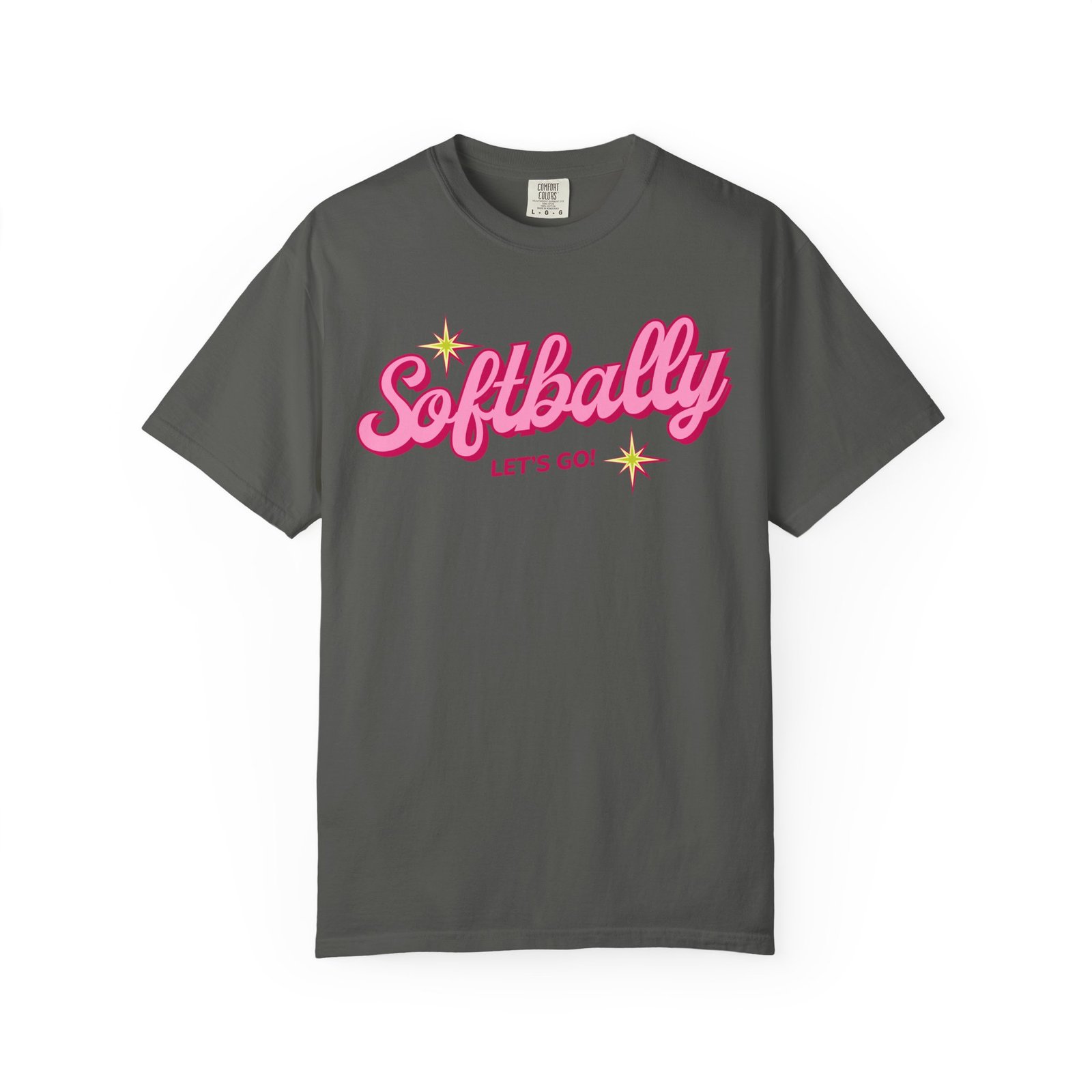 softbally “let’s go!” tee — bubble gum retro softball design on comfort colors 1717 t shirt