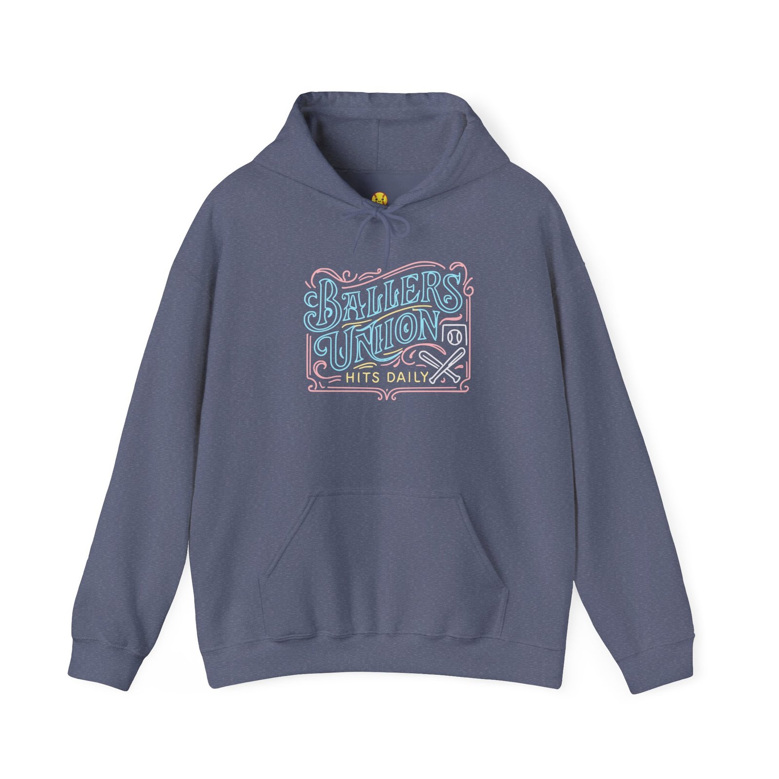 ballers union softball hoodie — 'ballers union hits daily' retro neon sign style hooded sweatshirt