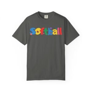 copy of softball colorful kids tee — playful retro lettering softball design on comfort colors 1717 t shirt