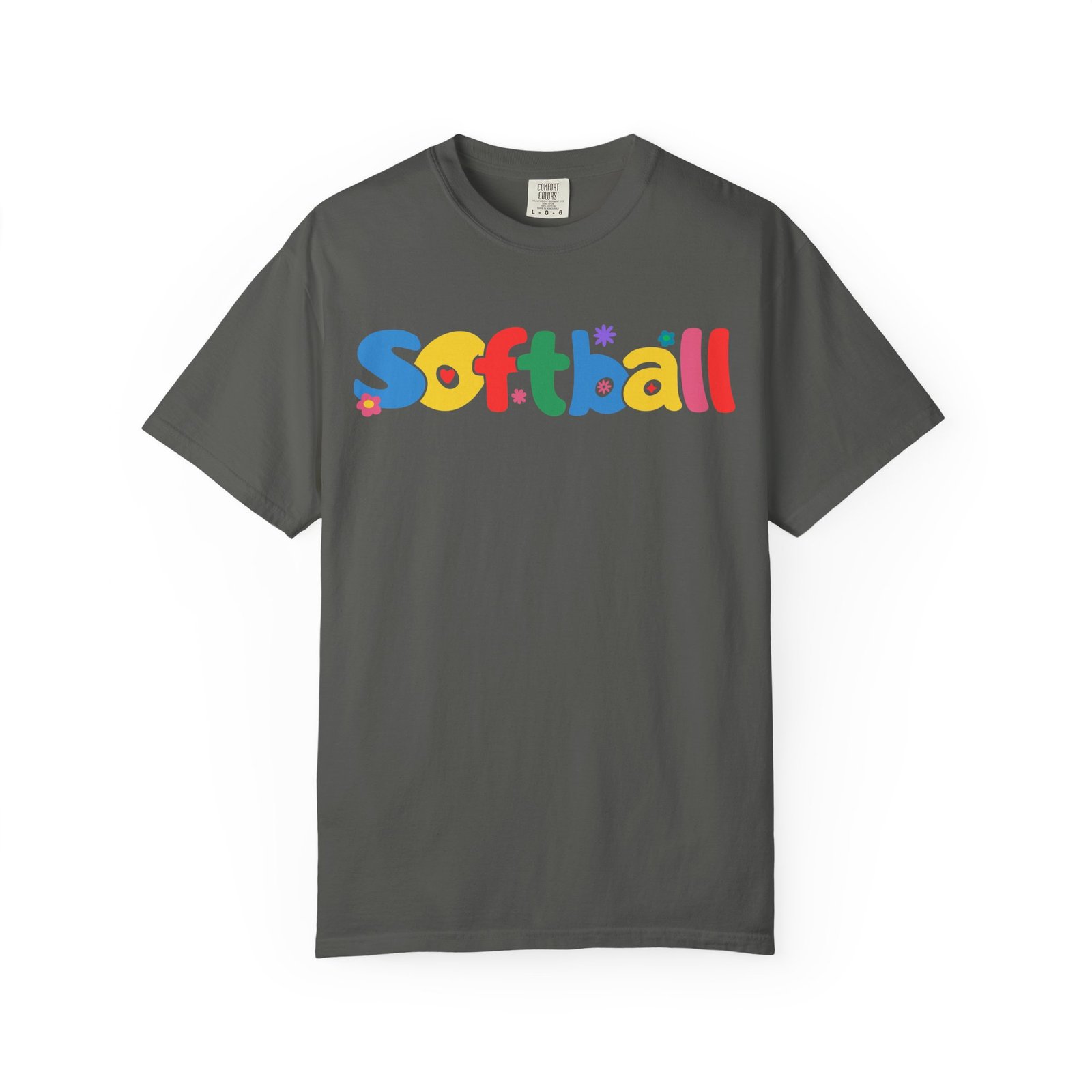 copy of softball colorful kids tee — playful retro lettering softball design on comfort colors 1717 t shirt