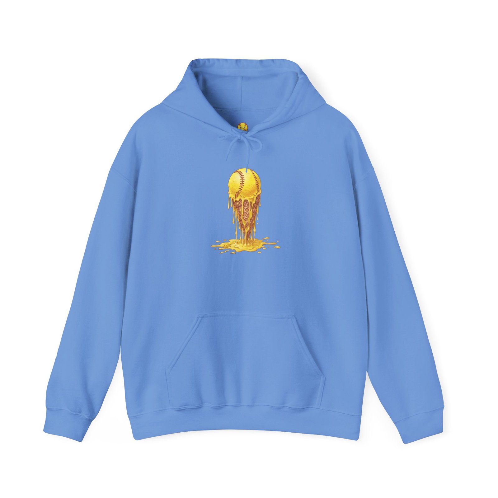 melting softball hoodie — dripping softball ice cream graphic hooded sweatshirt