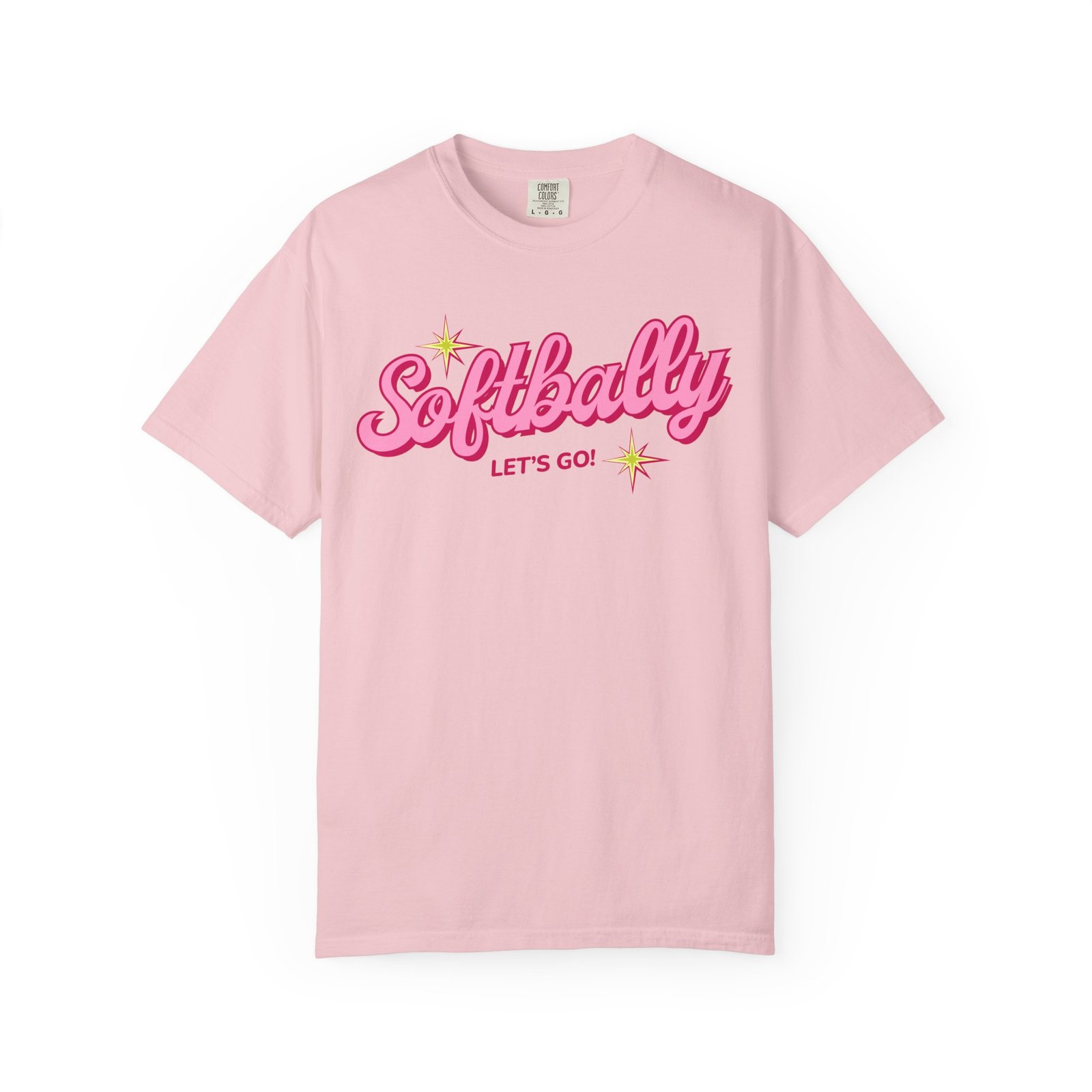 softbally “let’s go!” tee — bubble gum retro softball design on comfort colors 1717 t shirt