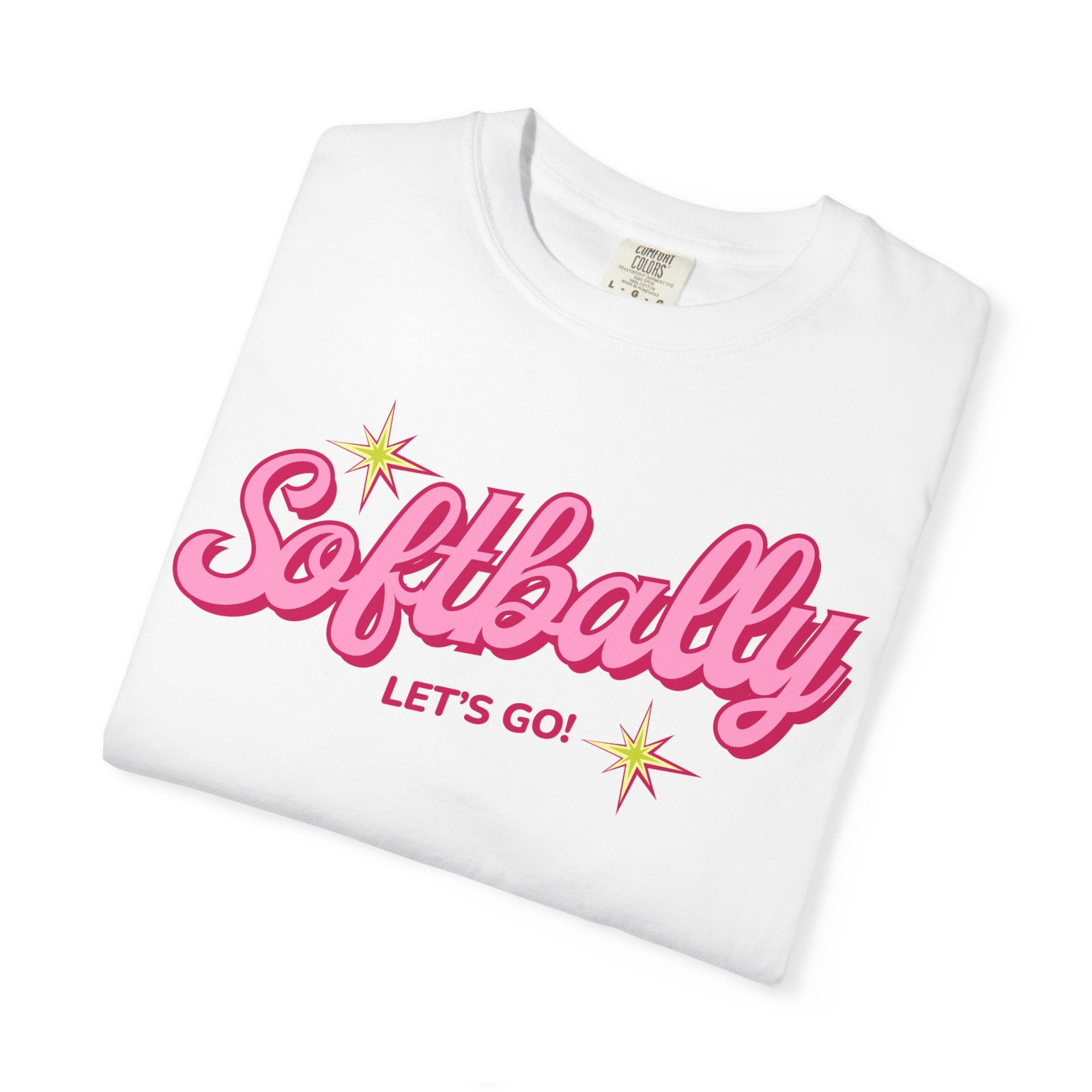 softbally “let’s go!” tee — bubble gum retro softball design on comfort colors 1717 t shirt
