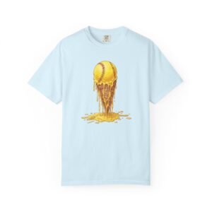 melting softball t‑shirt — dripping softball ice cream graphic on comfort colors 1717 tee
