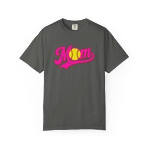 softball mom t shirt pink retro script mom with softball graphic on comfort colors 1717 tee