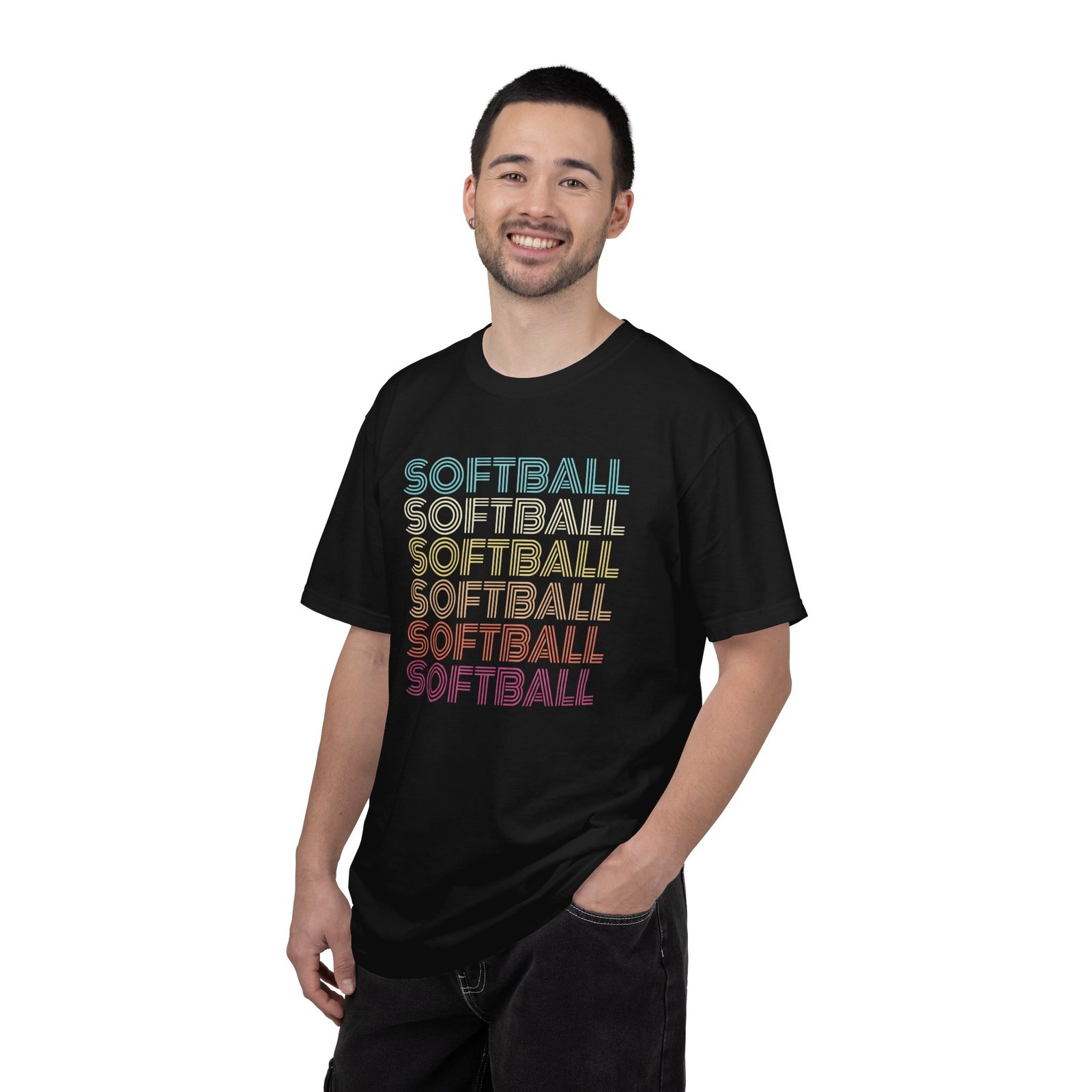 softball retro wave tee — pastel repeating softball graphic on comfort colors 1717 t shirt