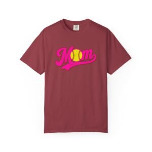 softball mom t shirt pink retro script mom with softball graphic on comfort colors 1717 tee