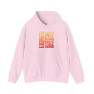 softball retro stack hoodie — vintage sunset gradient softball graphic hooded sweatshirt