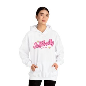 softbally “let’s go!” sweatshirt — bubble gum retro softball sweatshirt