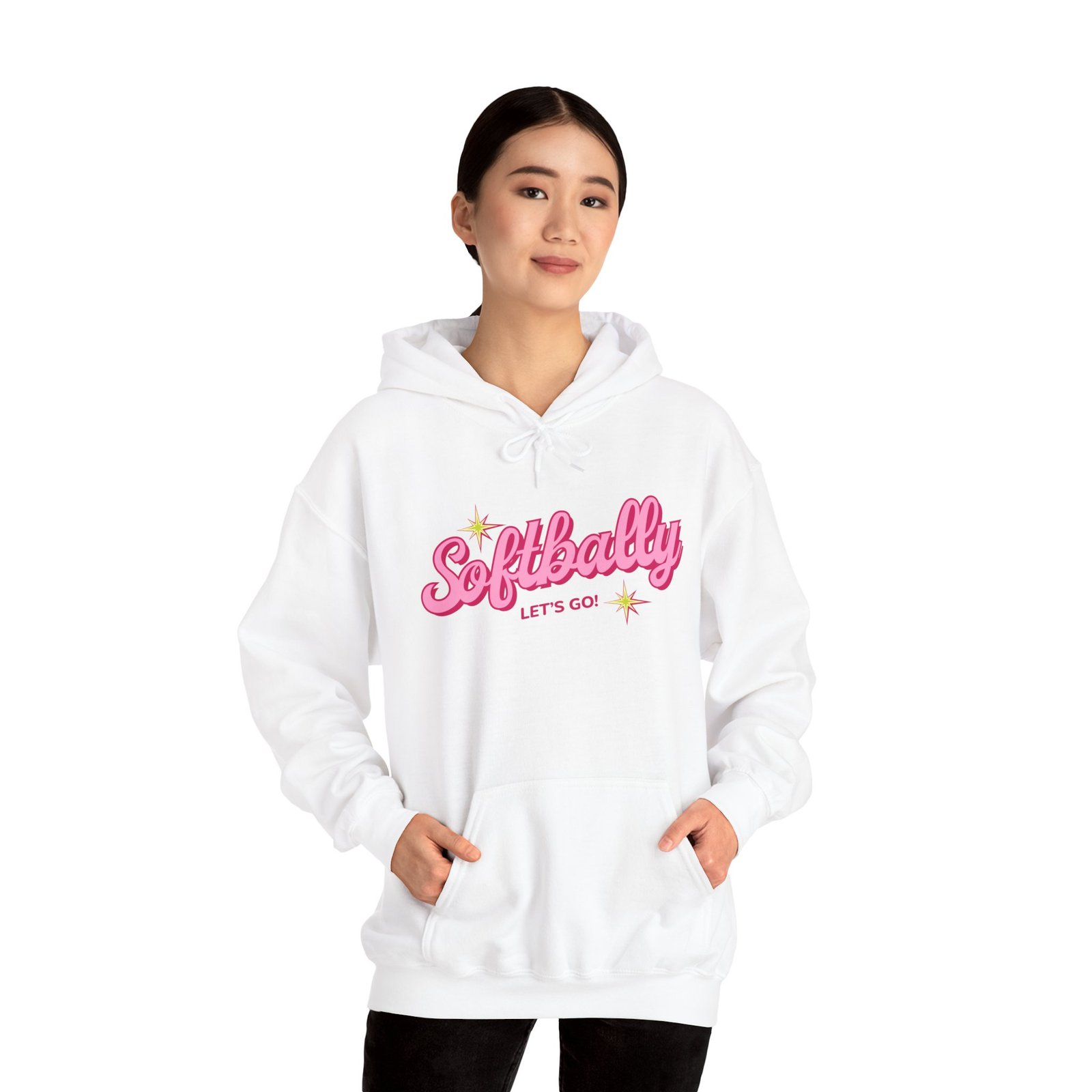 softbally “let’s go!” sweatshirt — bubble gum retro softball sweatshirt