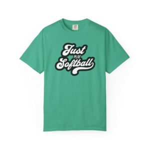 just play softball retro script t‑shirt on comfort colors 1717 tee
