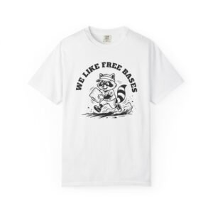 we like free bases softball raccoon graphic on comfort colors 1717 tee