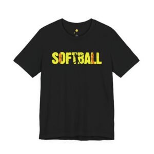 softball graphic tee — yellow stitch lettering in softball yellow tee shirt
