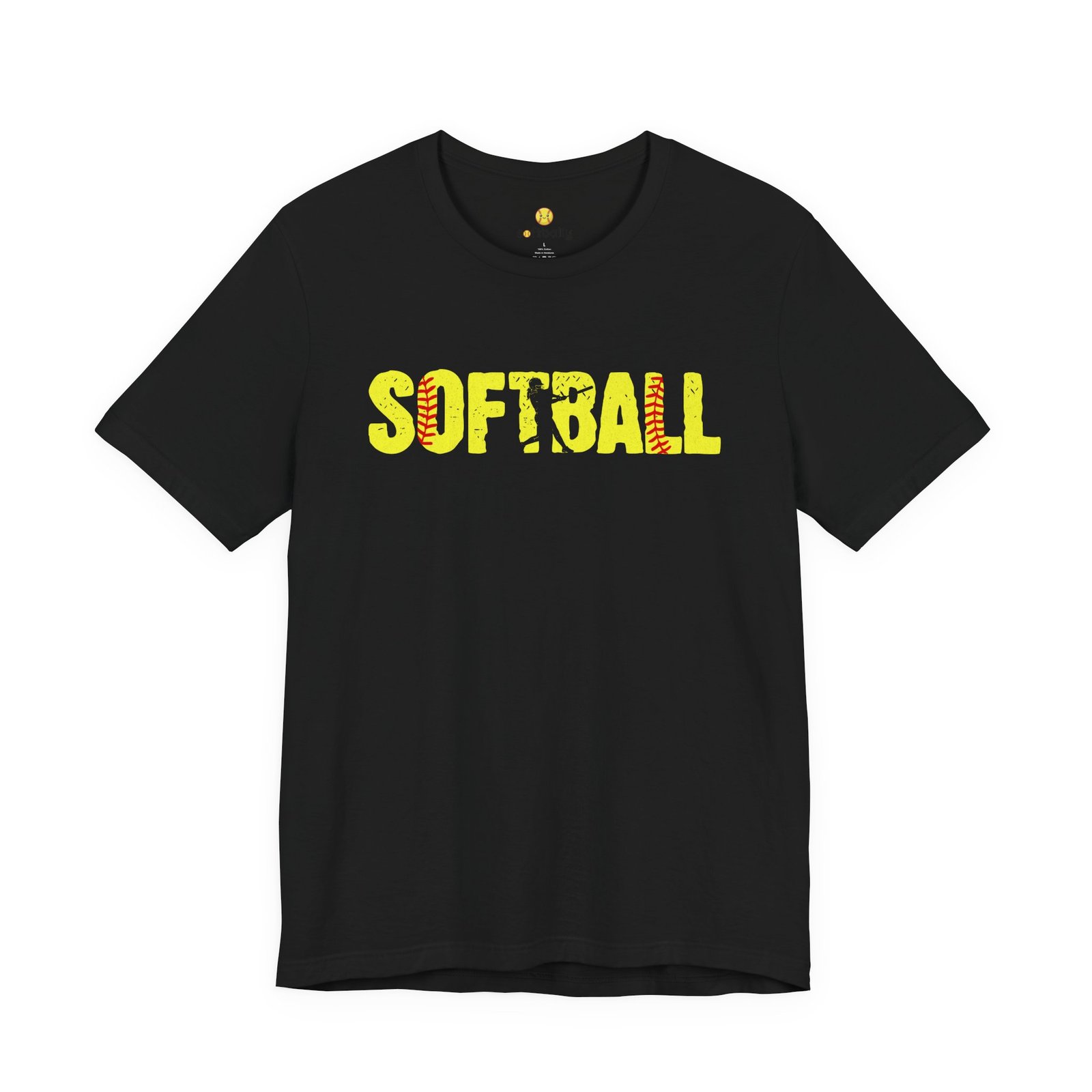 softball graphic tee — yellow stitch lettering in softball yellow tee shirt