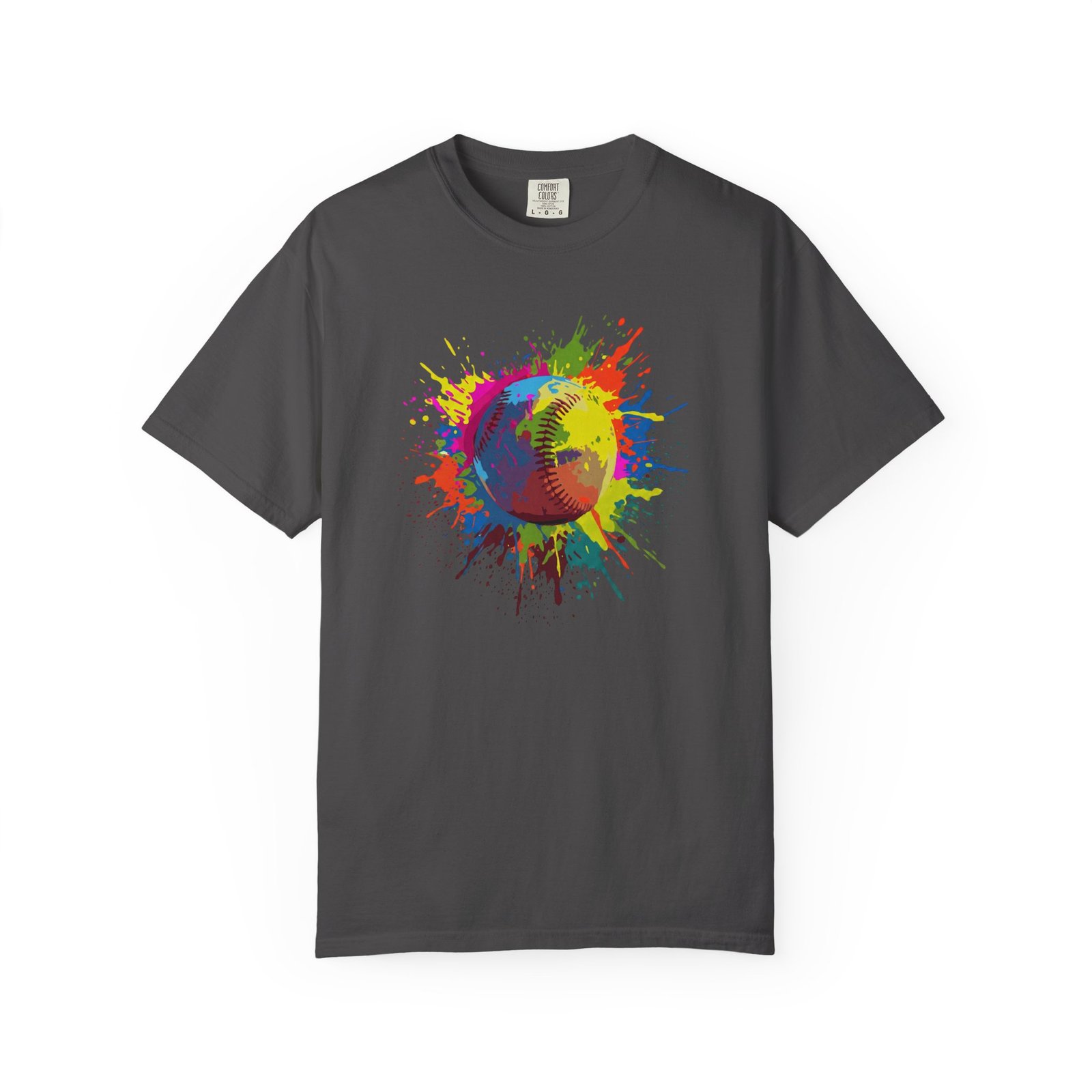 color splash softball tee — vibrant crewneck softball graphic on comfort colors 1717 shirt