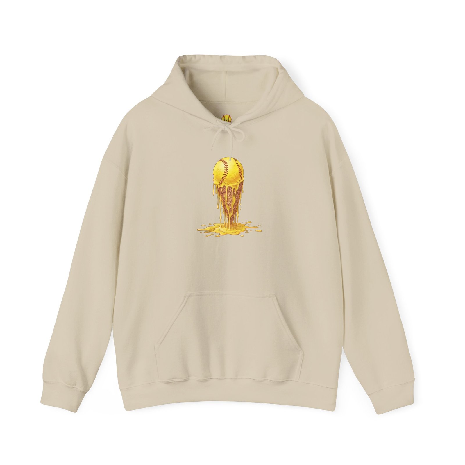 melting softball hoodie — dripping softball ice cream graphic hooded sweatshirt
