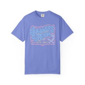 ballers union tee — 'ballers union hits daily' retro neon sign style design on comfort colors 1717 t‑shirt