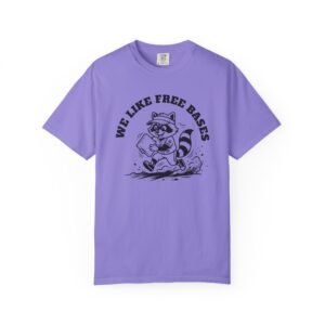 we like free bases softball raccoon graphic on comfort colors 1717 tee