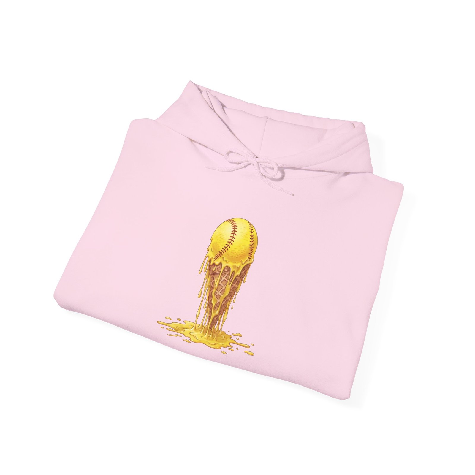 melting softball hoodie — dripping softball ice cream graphic hooded sweatshirt