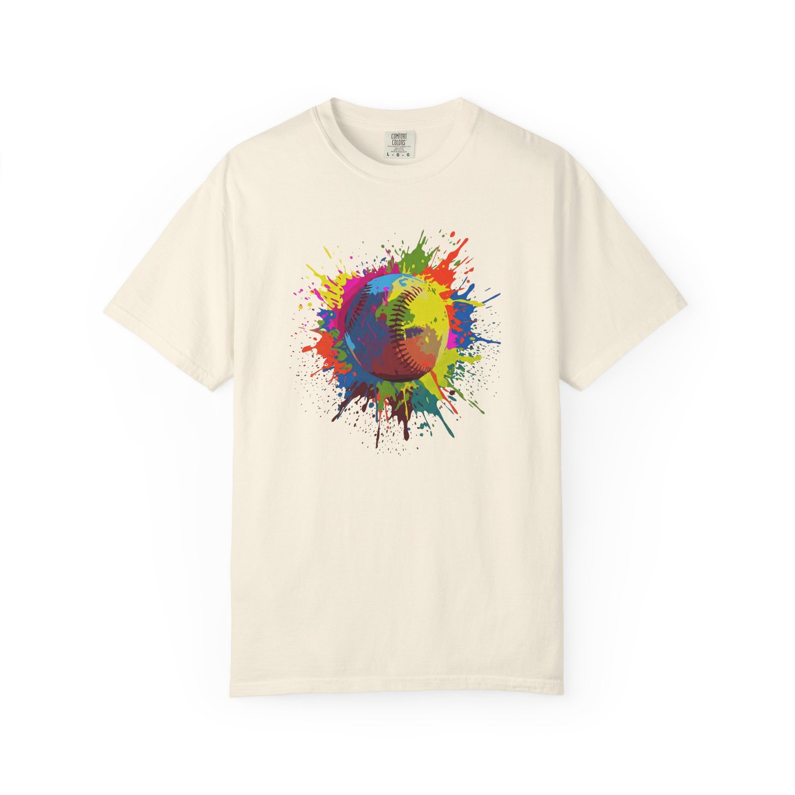 color splash softball tee — vibrant crewneck softball graphic on comfort colors 1717 shirt