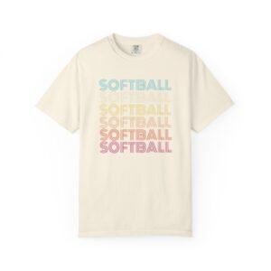 softball retro wave tee — pastel repeating softball graphic on comfort colors 1717 t shirt