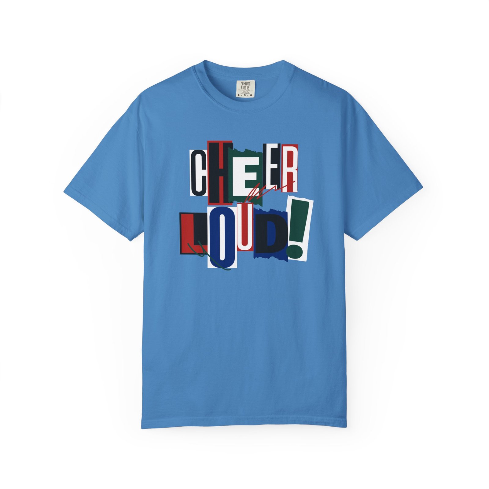 cheer loud! graphic tee — bold retro scrapbooking style design on comfort colors 1717 tee
