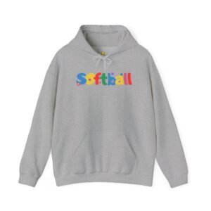 softball colorful hoody — playful retro lettering softball hooded sweatshirt