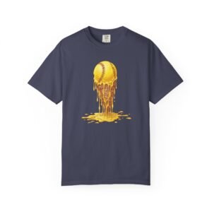 melting softball t‑shirt — dripping softball ice cream graphic on comfort colors 1717 tee