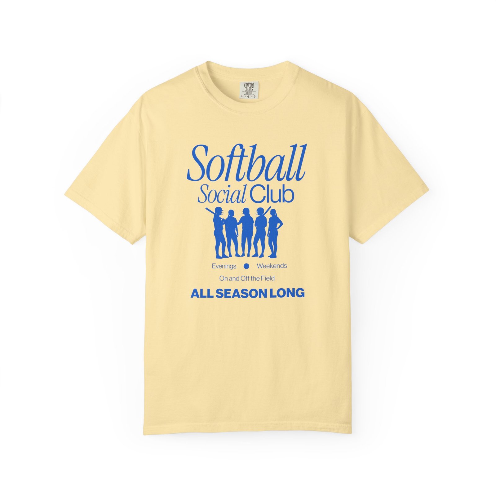 softball social club tee — all season long design on comfort colors 1717 t shirt