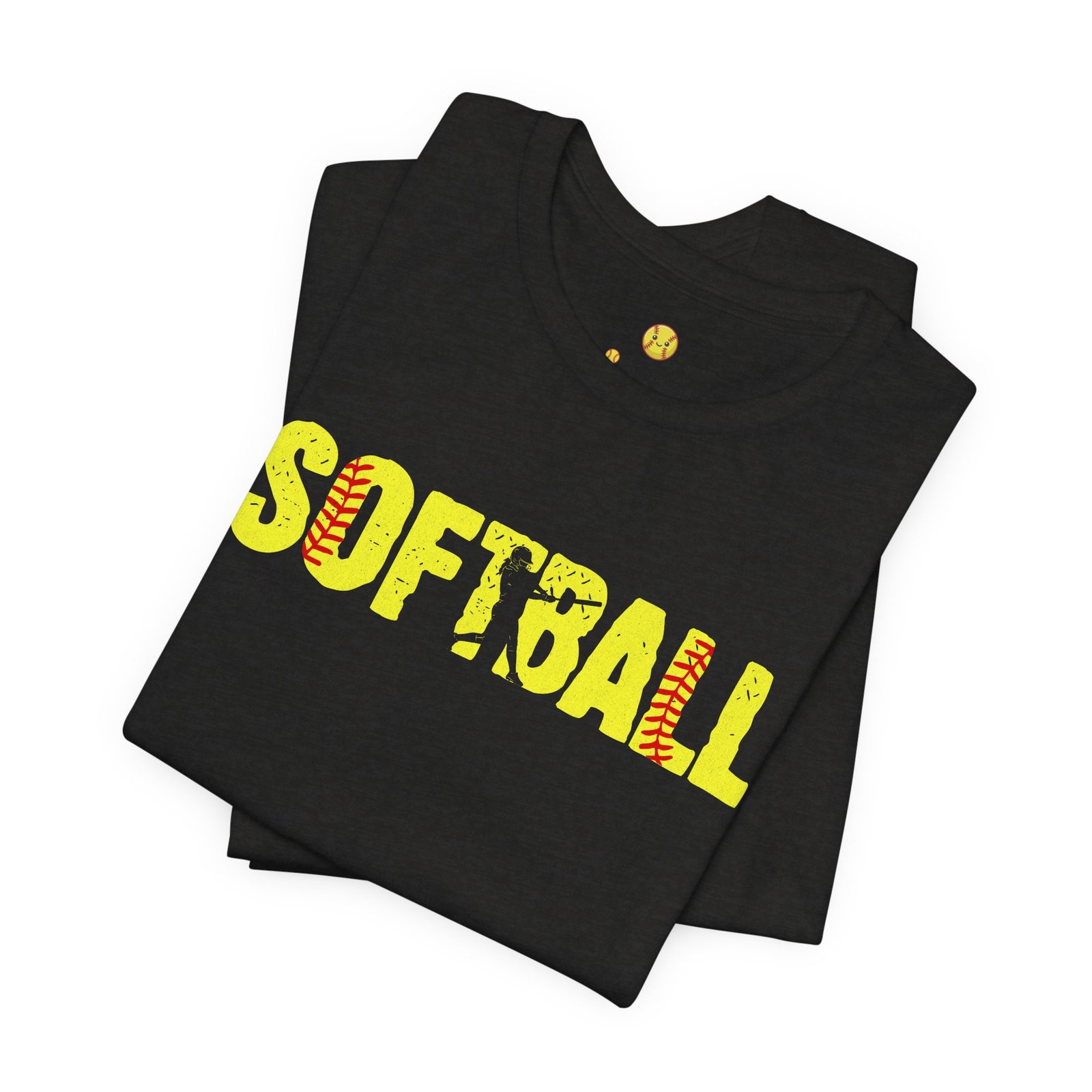 softball graphic tee — yellow stitch lettering in softball yellow tee shirt
