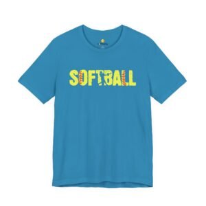 softball graphic tee — yellow stitch lettering in softball yellow tee shirt