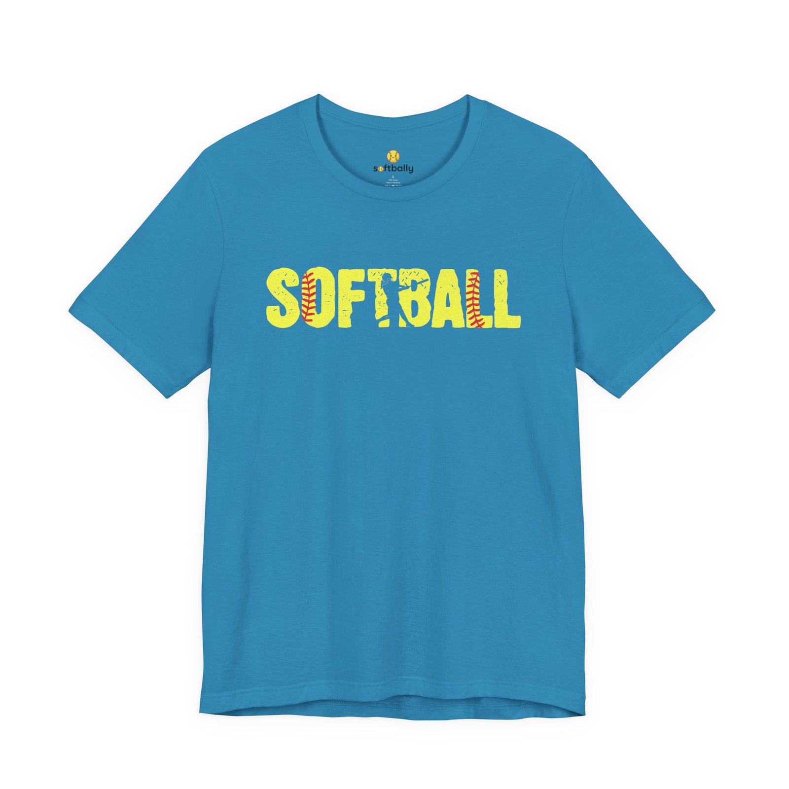 softball graphic tee — yellow stitch lettering in softball yellow tee shirt