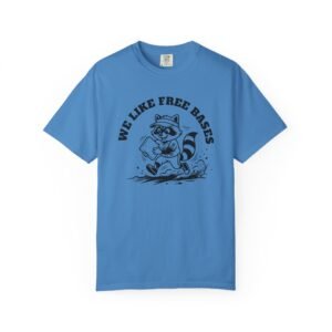 we like free bases softball raccoon graphic on comfort colors 1717 tee