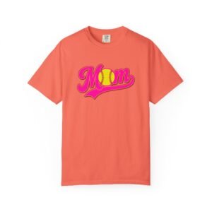 softball mom t shirt pink retro script mom with softball graphic on comfort colors 1717 tee