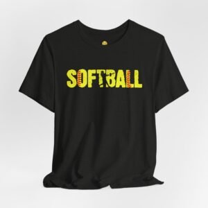 softball graphic tee — yellow stitch lettering in softball yellow tee shirt