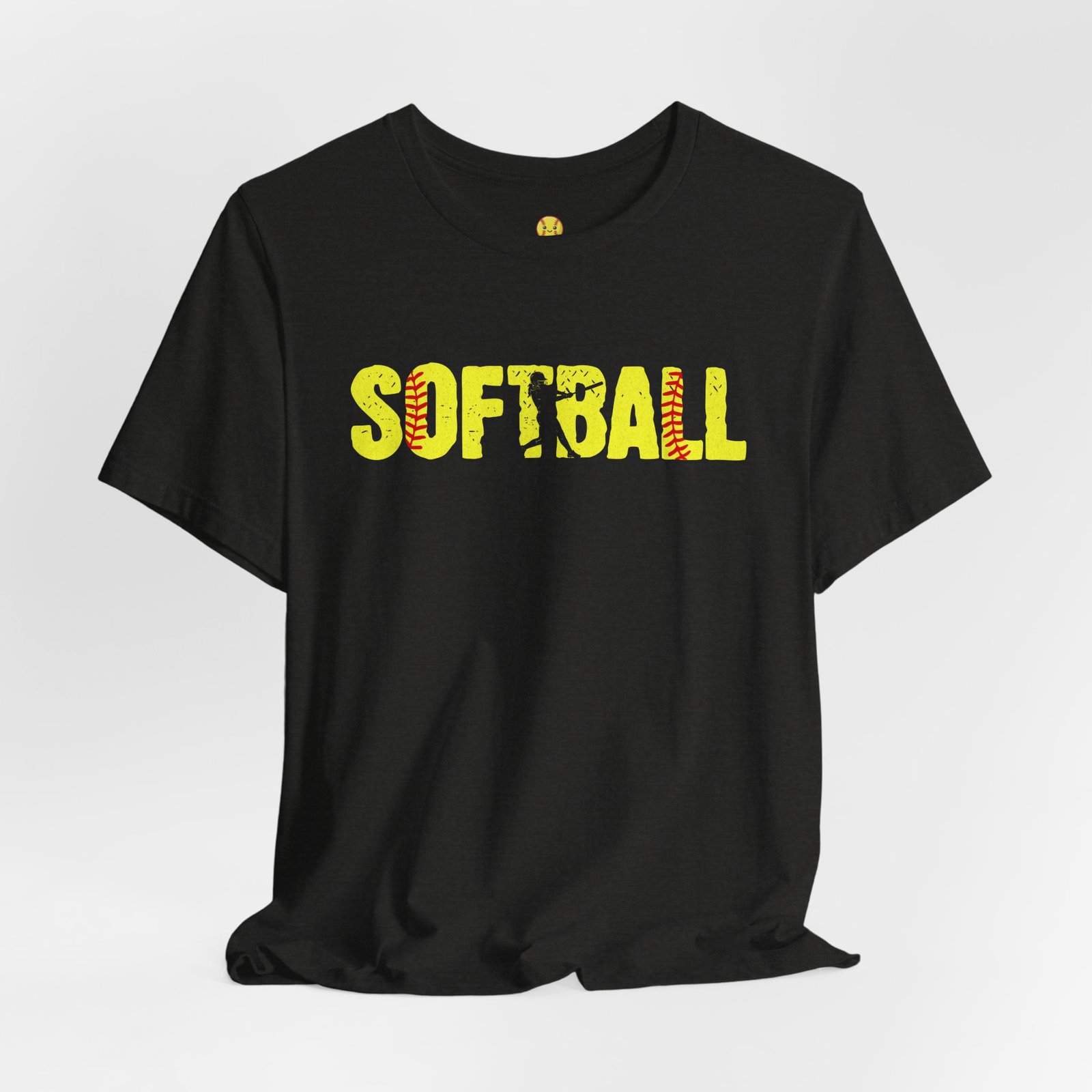 softball graphic tee — yellow stitch lettering in softball yellow tee shirt