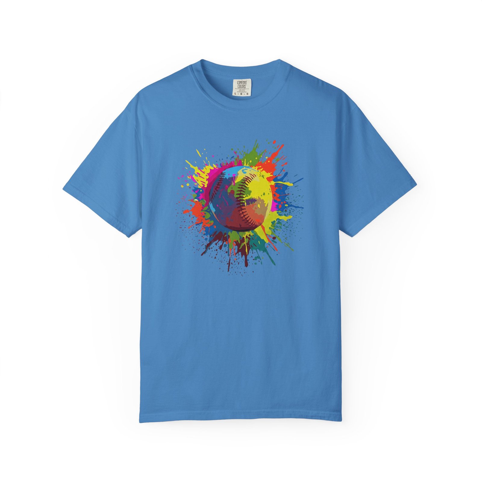 color splash softball tee — vibrant crewneck softball graphic on comfort colors 1717 shirt