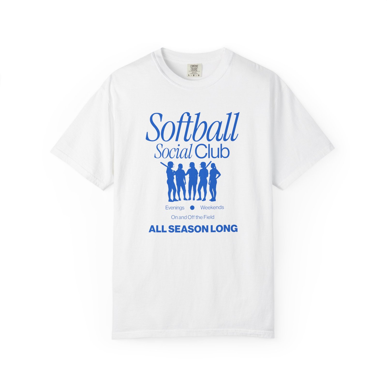 softball social club tee — all season long design on comfort colors 1717 t shirt