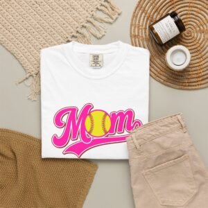 softball mom t shirt pink retro script mom with softball graphic on comfort colors 1717 tee