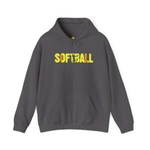 softball graphic hoodie — yellow stitch lettering in softball yellow hooded sweatshirt