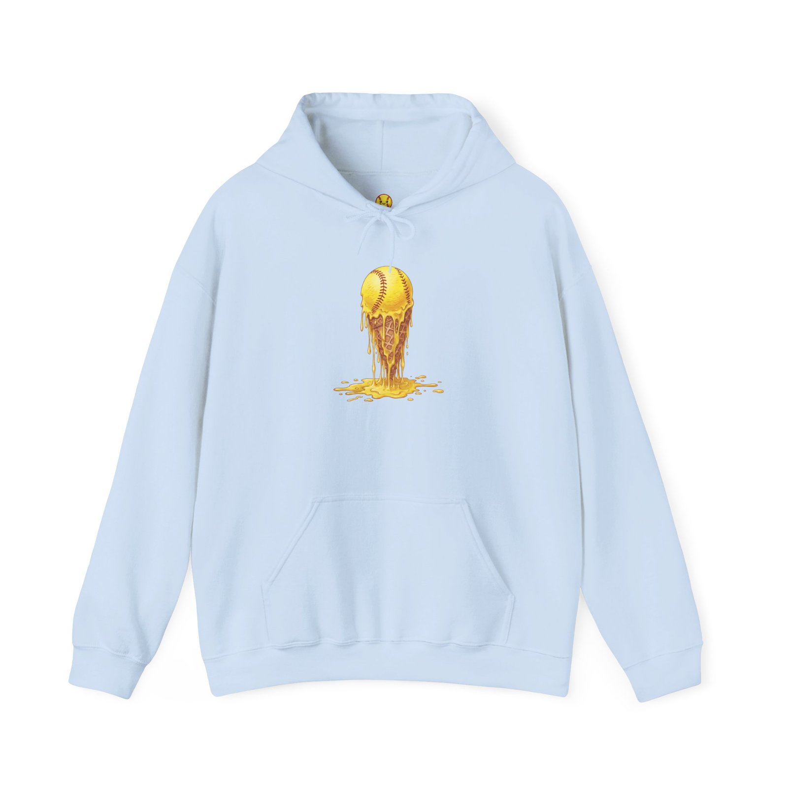 melting softball hoodie — dripping softball ice cream graphic hooded sweatshirt