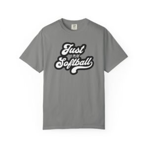just play softball retro script t‑shirt on comfort colors 1717 tee