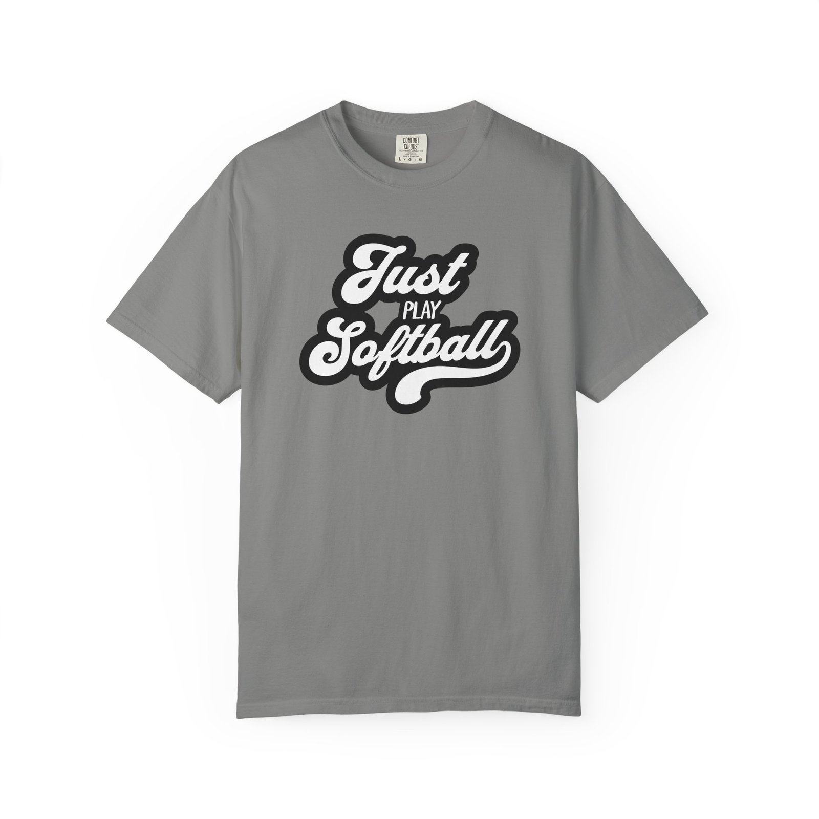just play softball retro script t‑shirt on comfort colors 1717 tee