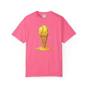 melting softball t‑shirt — dripping softball ice cream graphic on comfort colors 1717 tee