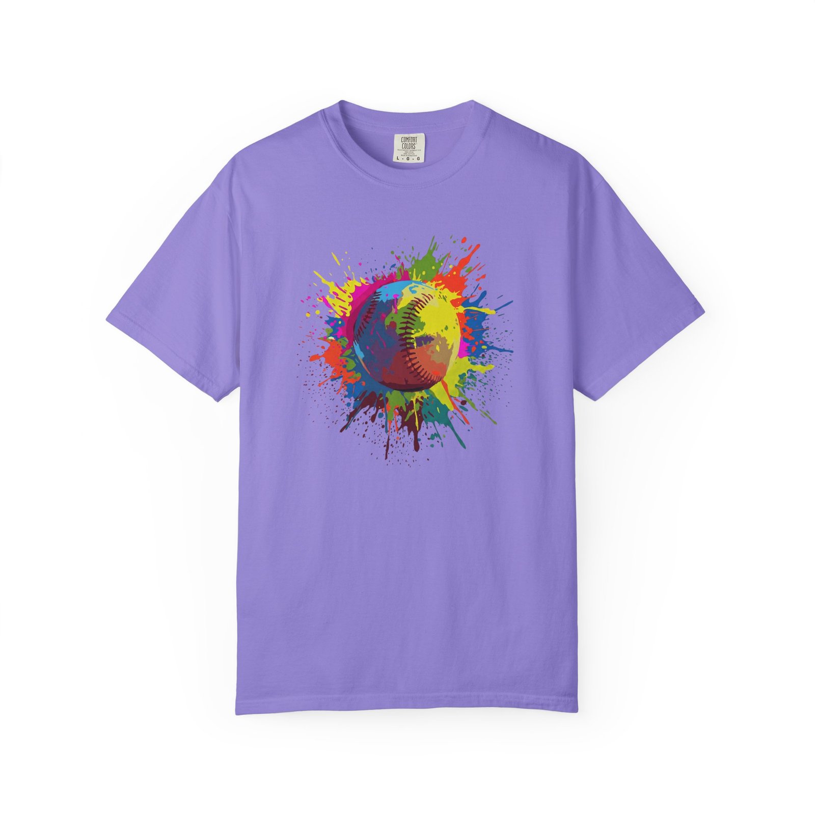 color splash softball tee — vibrant crewneck softball graphic on comfort colors 1717 shirt